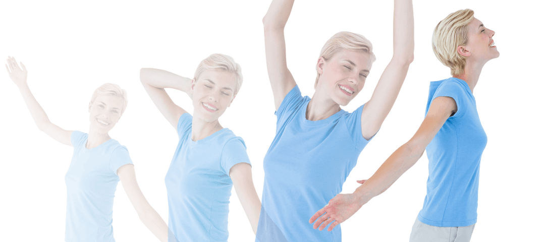 Happy Caucasian Woman Smiling in Multiple Poses on Transparent Background