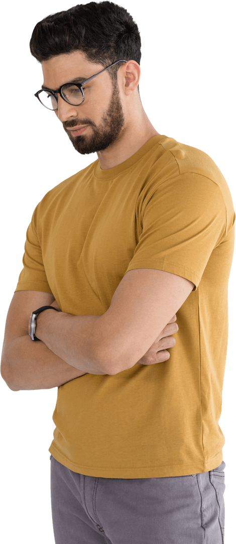Transparent Stylish Man Posing with Crossed Arms Confidently