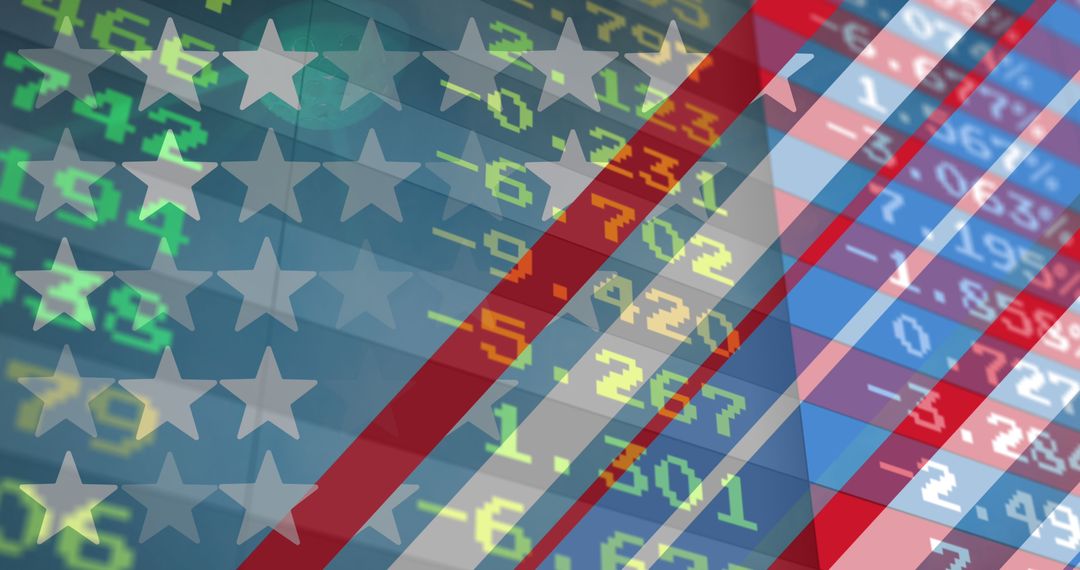 Digital Stock Market Data Overlaying American Flag