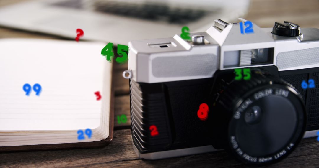 Camera with Floating Numbers Represents Digital Connections