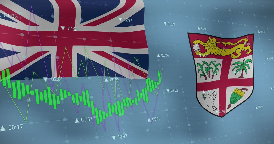 Fiji Flag with Economic Data Graph Overlay