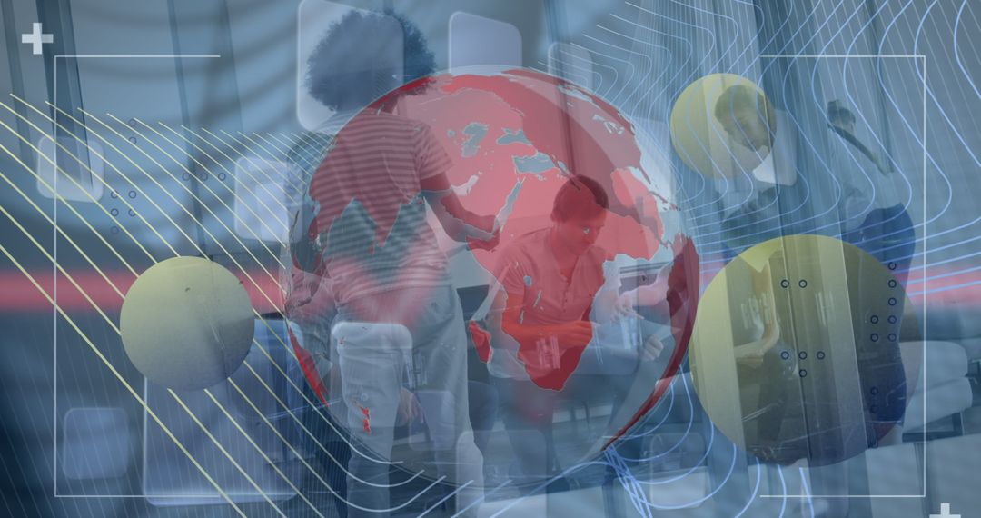 Abstract Global Business with Diverse Professionals and Digital Elements