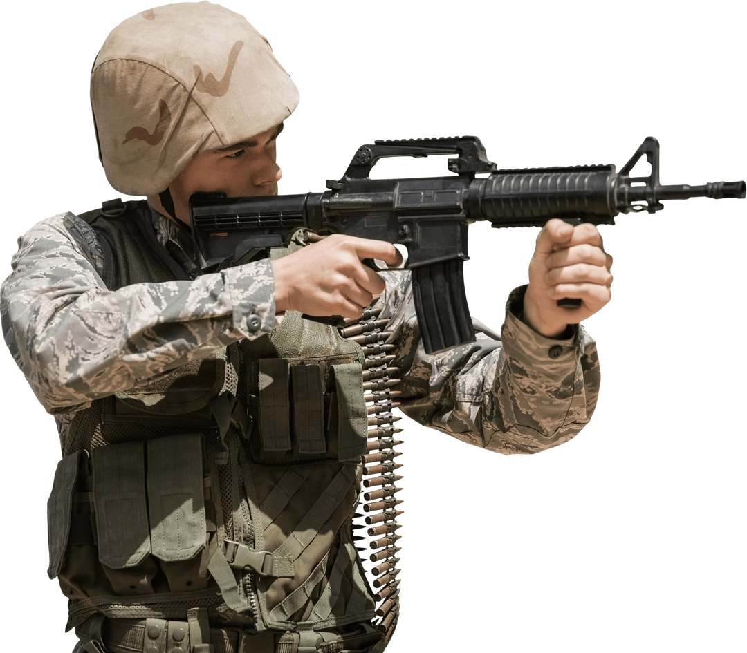 Transparent Soldier Aiming With Rifle In Tactical Gear