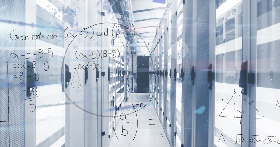 Math Equations Merging with Futuristic Server Room