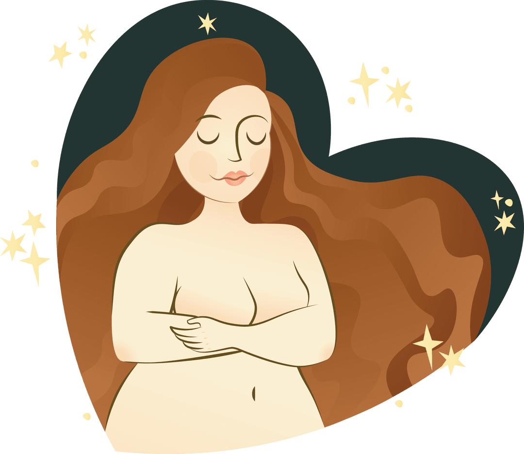 Serene Nude Woman on Heart Background in Transparent Illustration