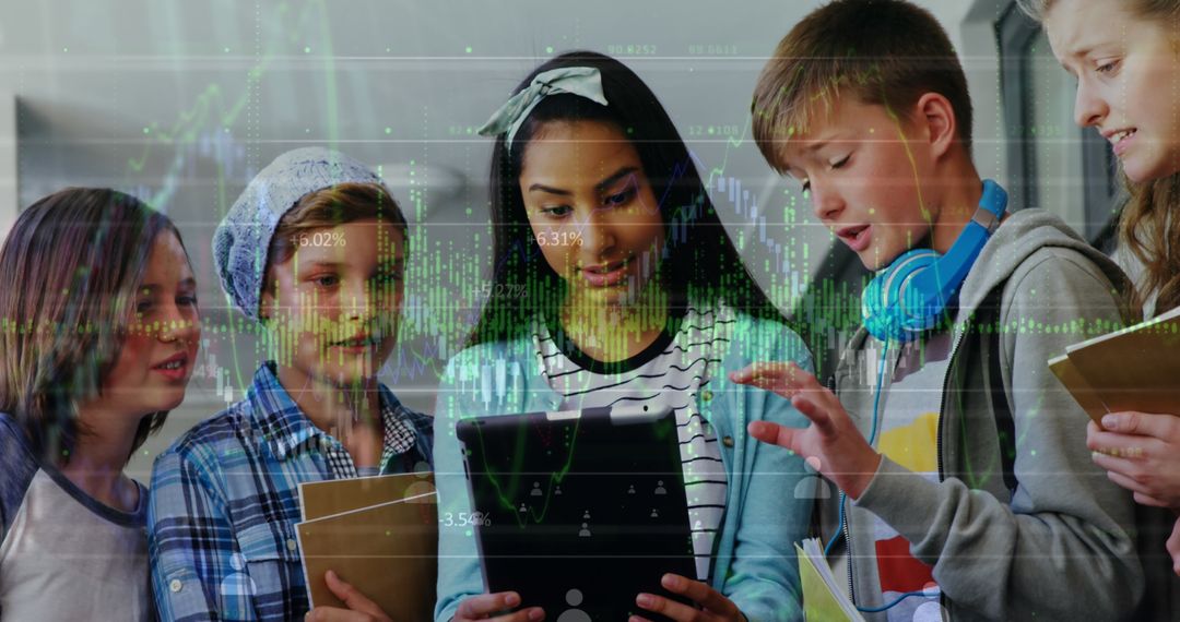 Multiracial Students Engaged in Digital Learning with Tablet Technology