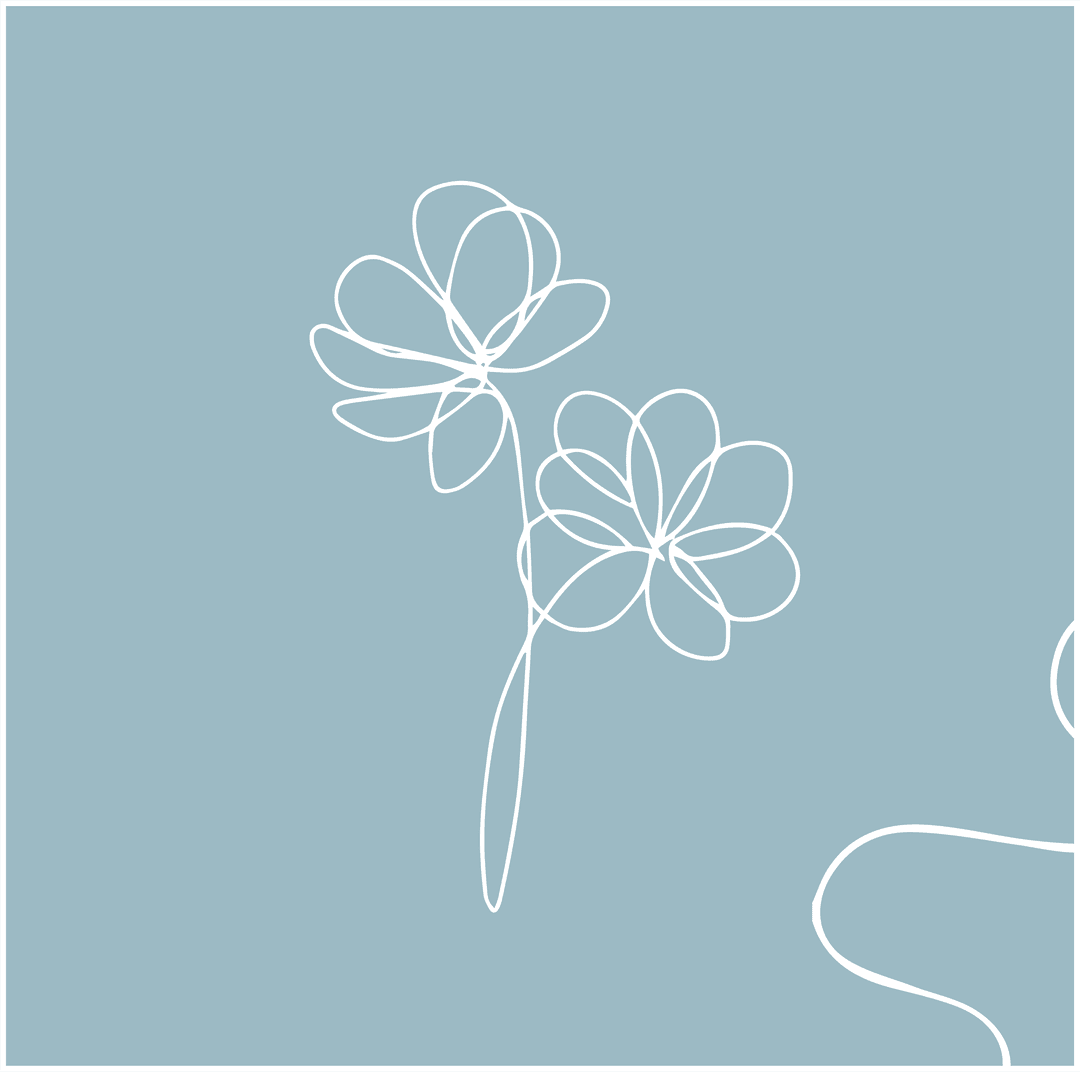 Transparent Minimalist Floral Line Art on Blue Canvas