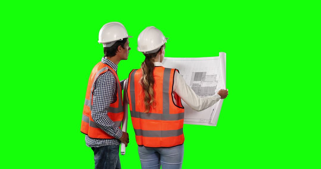 Construction Professionals Analyzing Blueprints on Green Screen - Free Images, Stock Photos and Pictures on Pikwizard.com