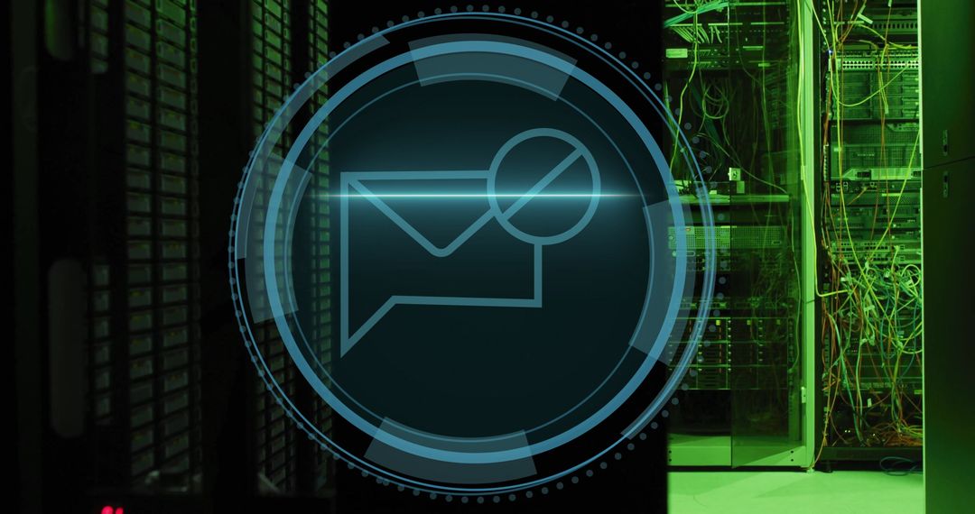 Futuristic Email Notification Interface in Server Room