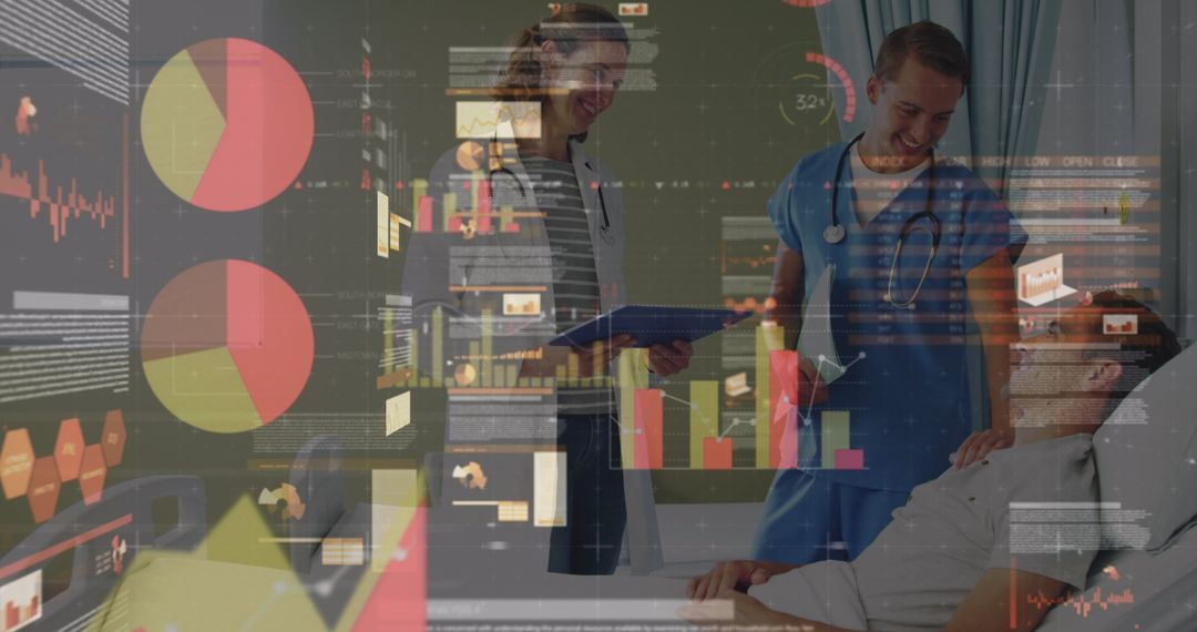 Healthcare Professionals Analyzing Digital Data Interfaces in Hospital