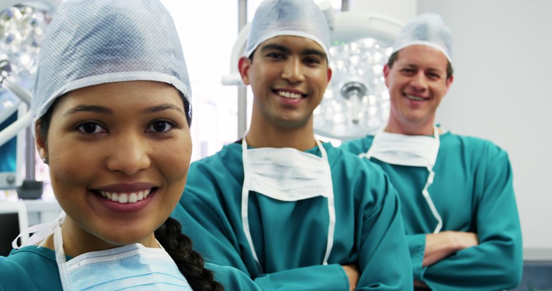 Professional Medical Team in Surgical Attire Smiling Confidently - Free Images, Stock Photos and Pictures on Pikwizard.com