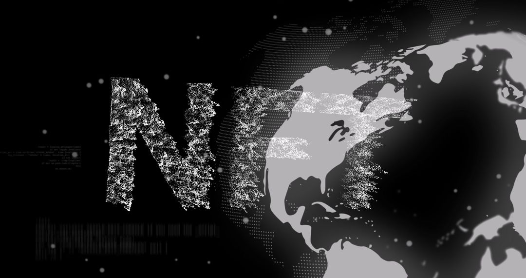 NFT Text with Spinning Globe on Digital Black Background