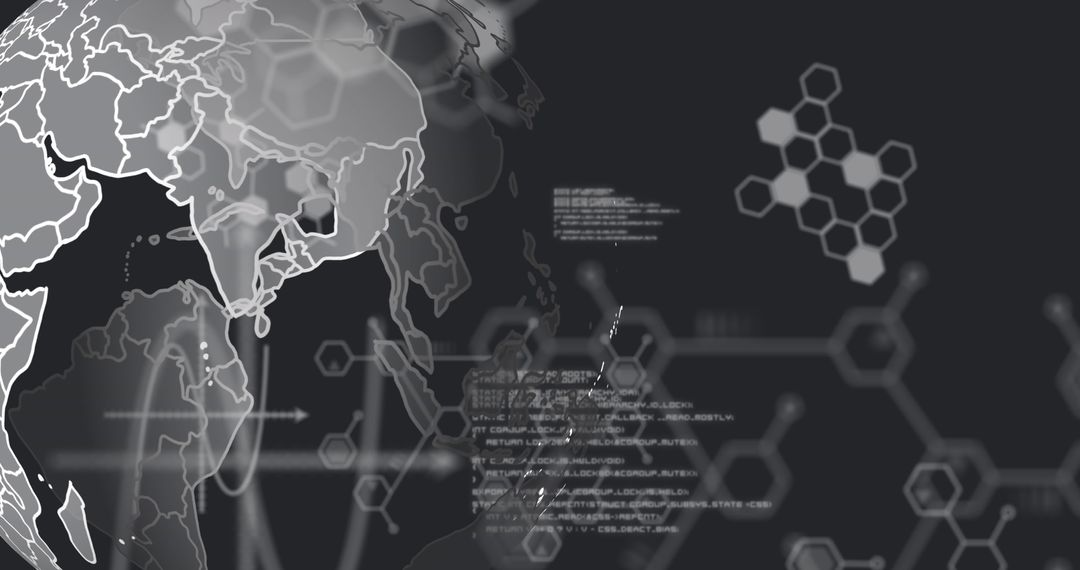 Global Tech Synthesis with Digital Globe and Molecular Patterns