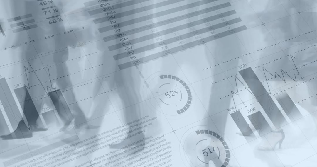 Global Finance Data Overlay with Business People in Motion