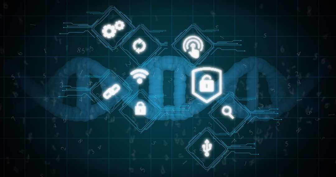 DNA Technology Icons with Digital Interface Overlay