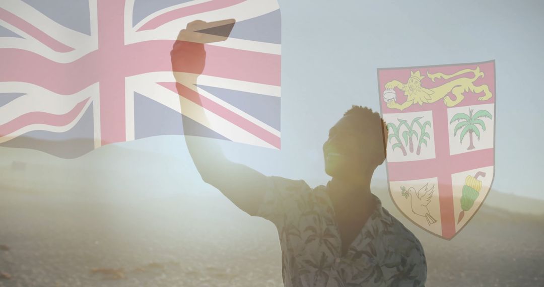 Taking Selfie Adventure by the Sea with Fiji Flag Overlay