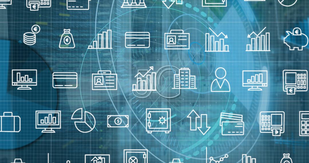 Futuristic Digital Interface with Data Processing Icons