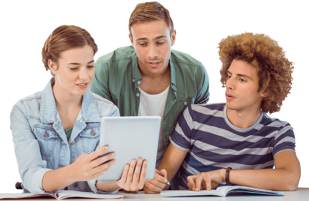 Fashion Students Collaborating with Tablet, Transparent Background