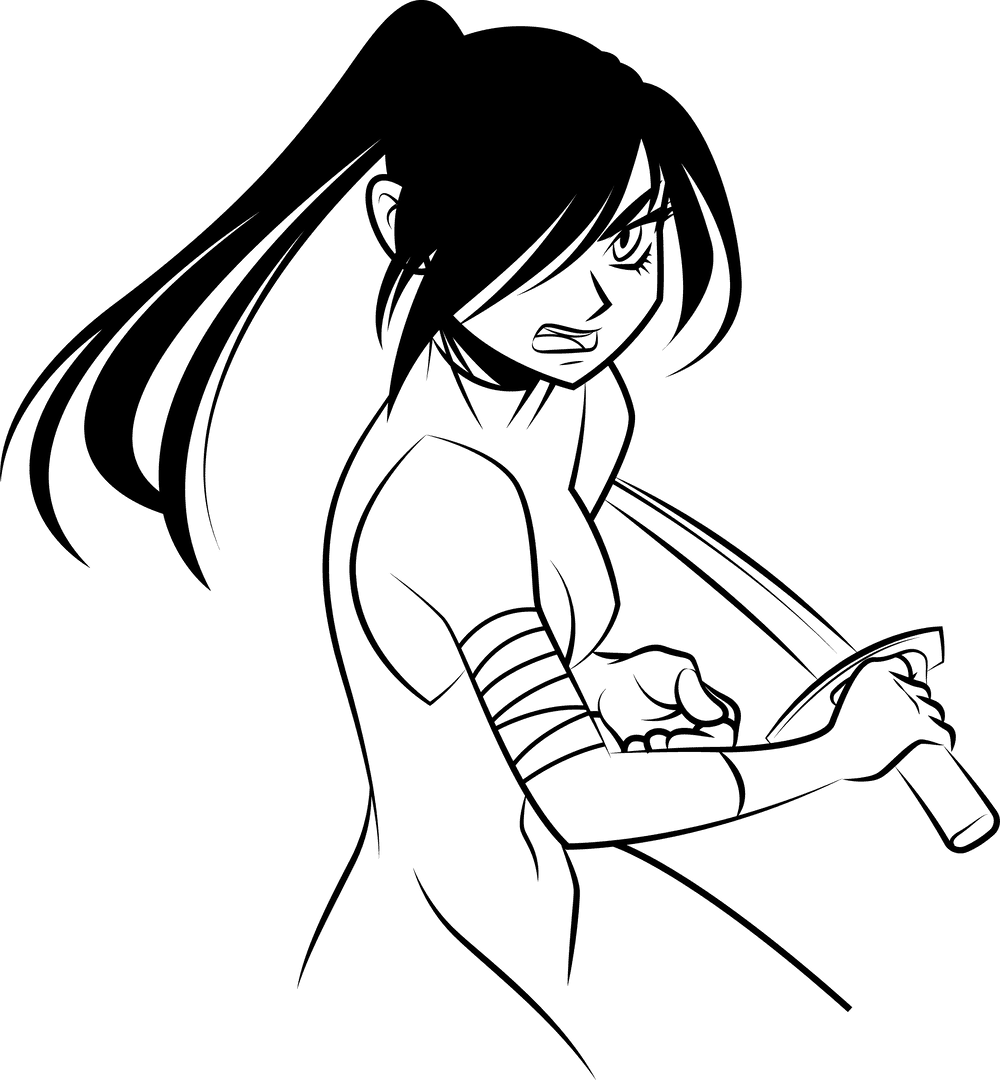 Transparent Anime Warrior Gripping Sword in Dynamic Stance