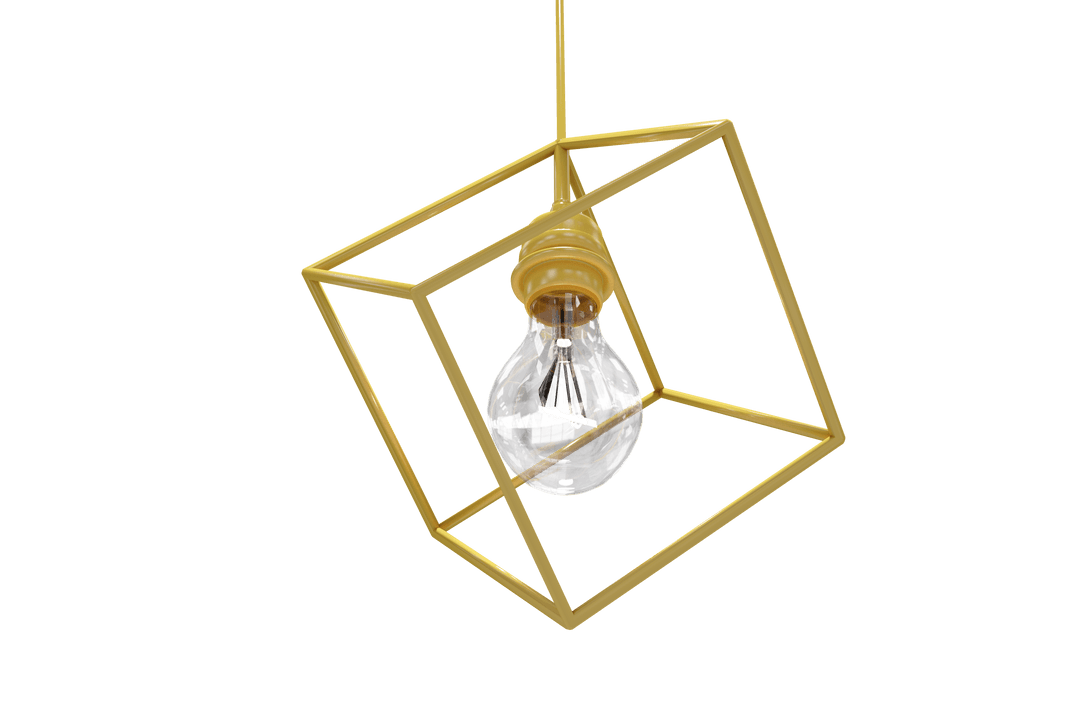 Transparent Geometric Pendant Light with Metal Cube Design