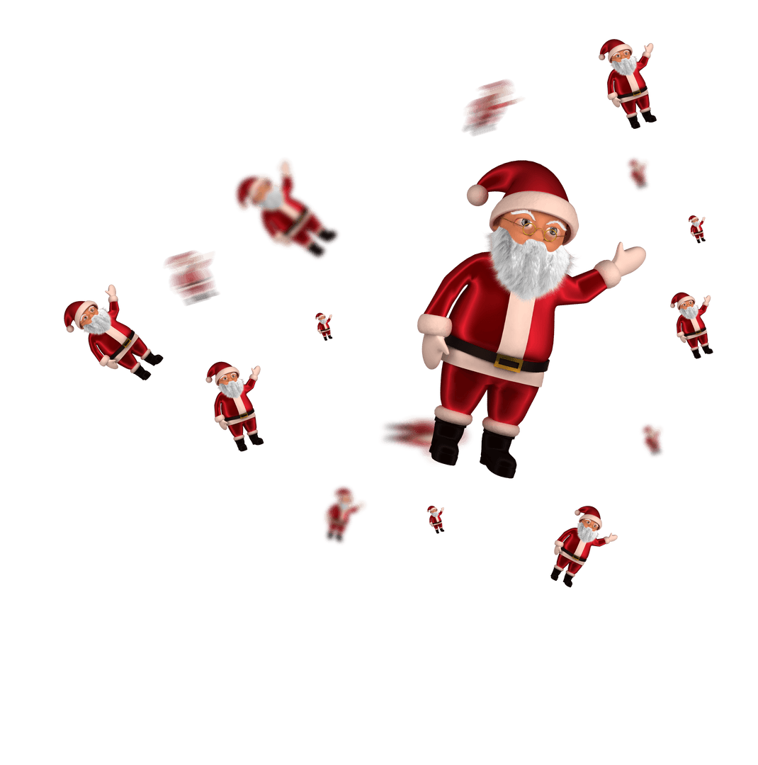 Floating Santa Clauses on Transparent Background for Christmas Design