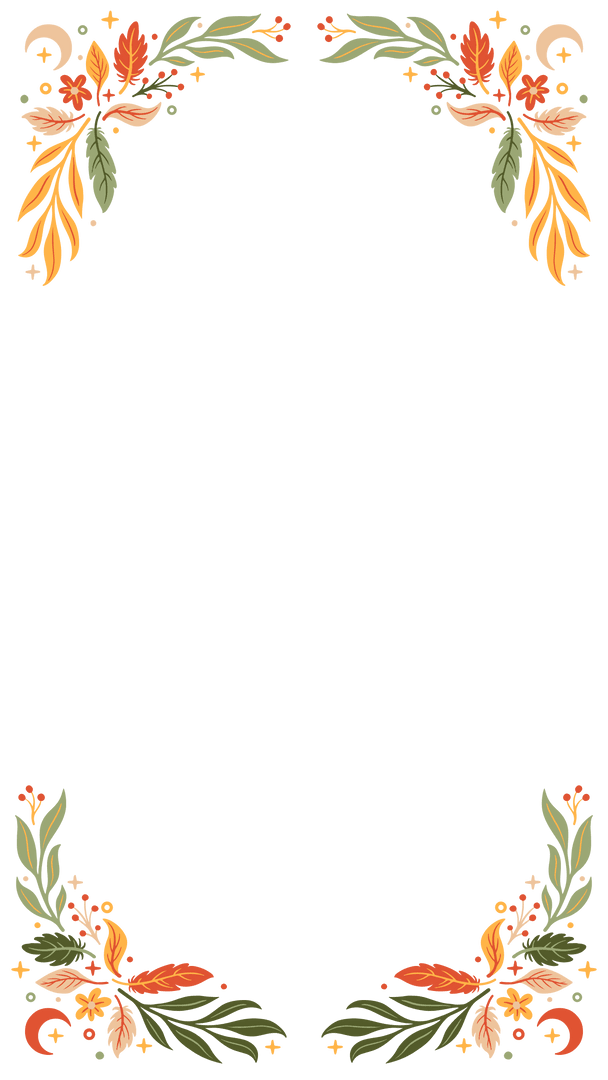 Autumnal Floral Corner Frame on Transparent Background