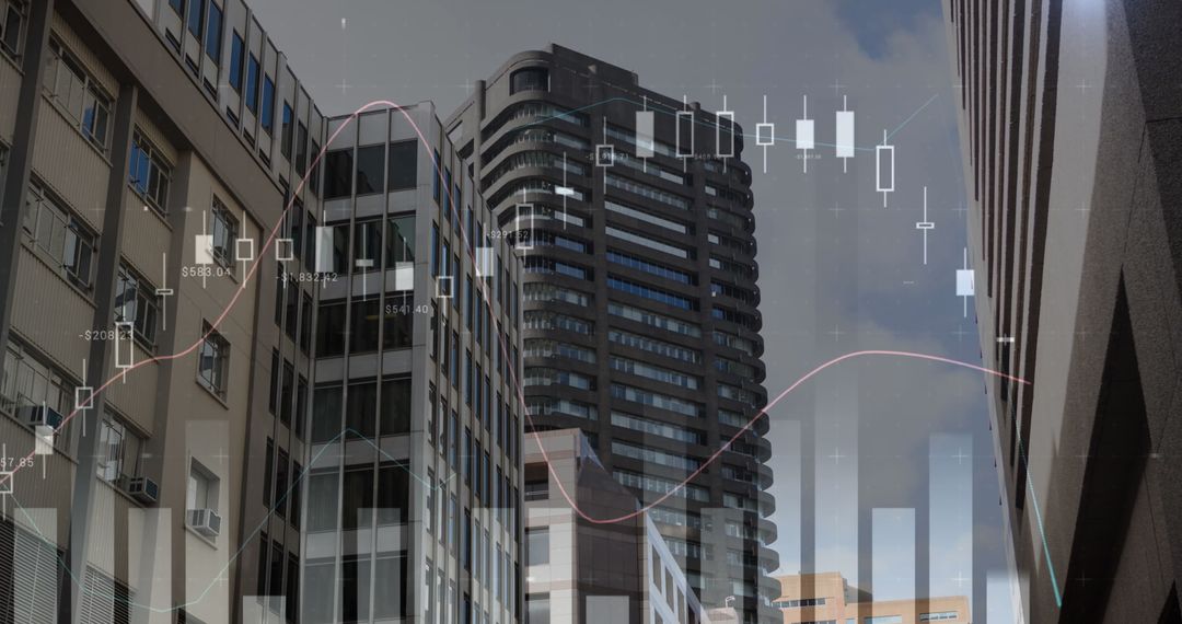 Business Charts Overlay with Urban Building Background