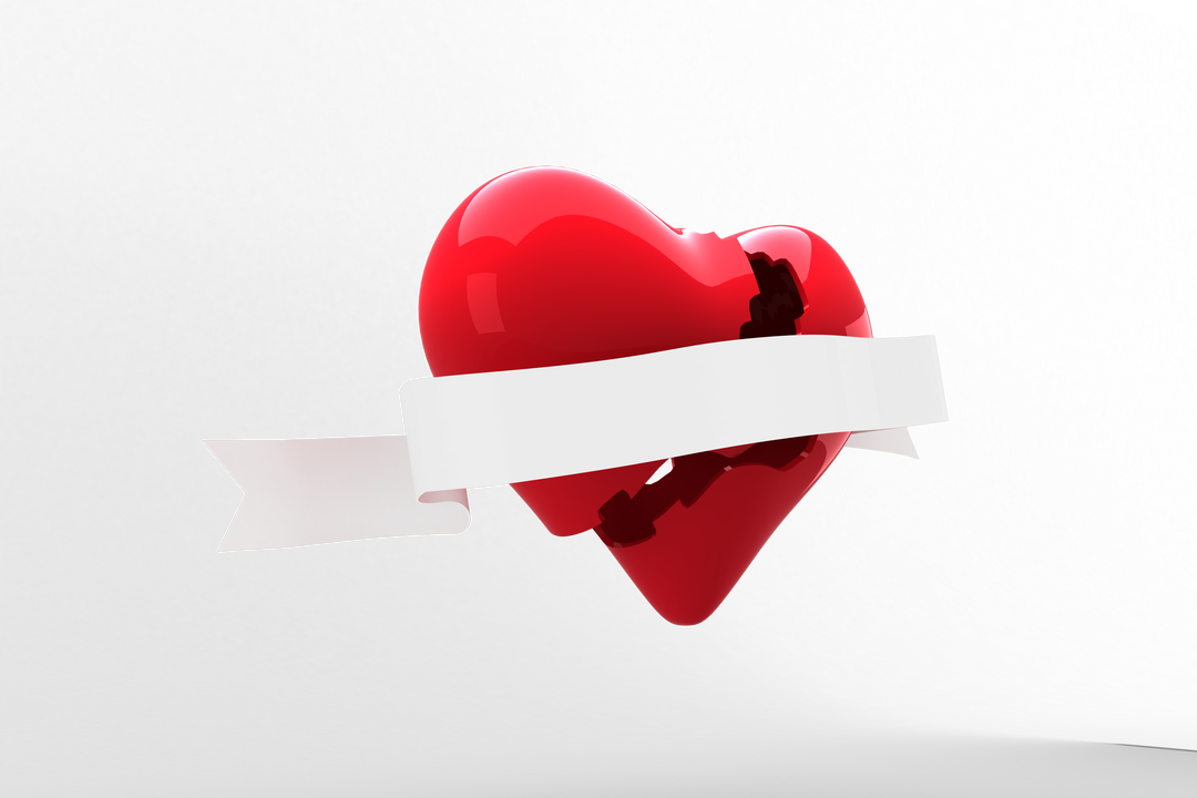 Digital Transparent Red Broken Heart with White Ribbon Banner - Download Free Stock Images Pikwizard.com