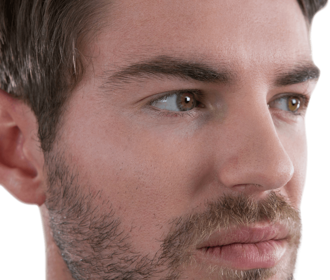 Close-Up of Man Looking Away with Thoughtful Expression Transparent