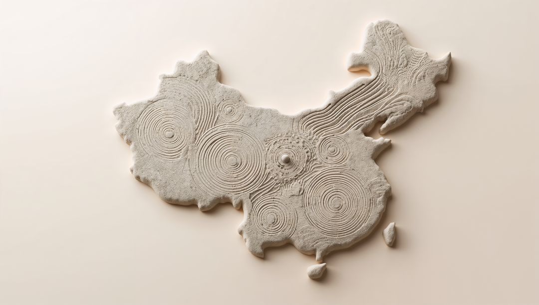 Abstract Textured Map of China with Concentric Circle Patterns