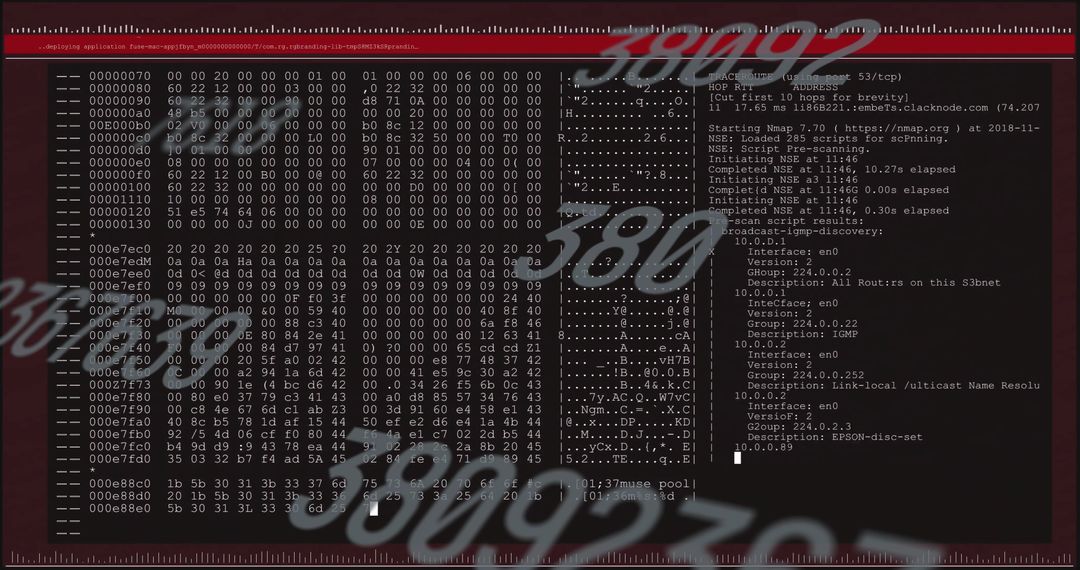 Hacker Terminal with Code and Hex Dump on Screen