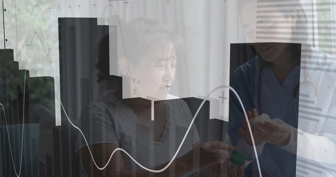 Healthcare Professional with Patient Discussing Medication and Data Analytics