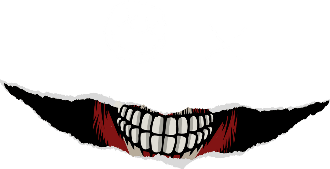 Torn Tattered Horror Illustration with Sinister Grinning Teeth on Transparent