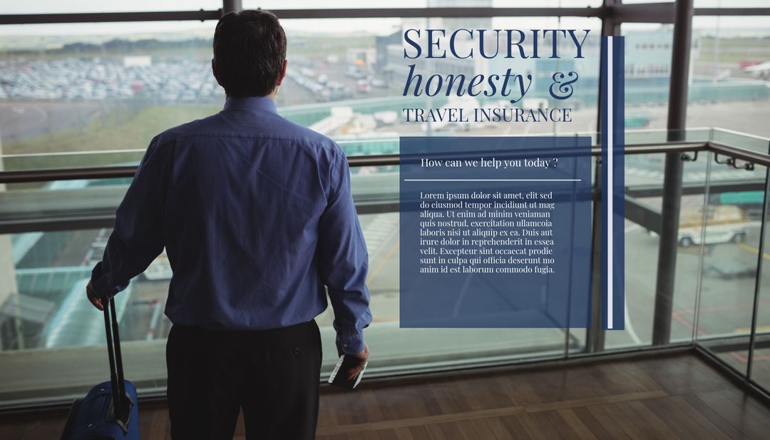 Man Observing Airport Travel Insurance Advertisement