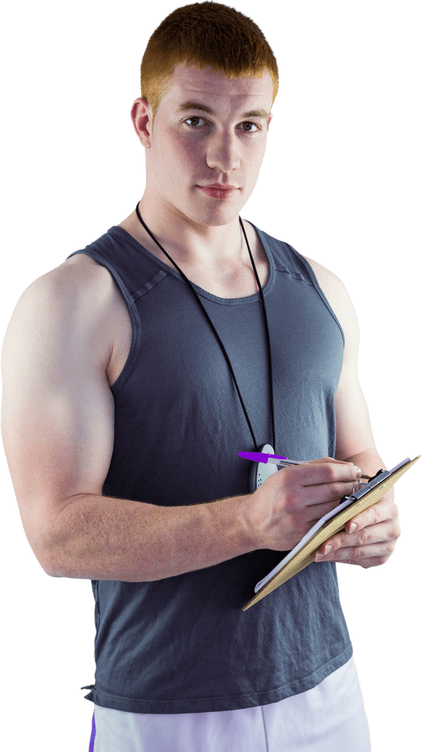 Fit Male Personal Trainer with Clipboard Transparent Background