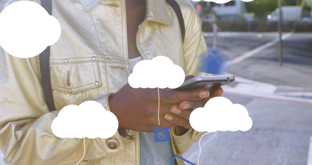 Abstract Cloud Computing Concept with Smartphone User Outdoors