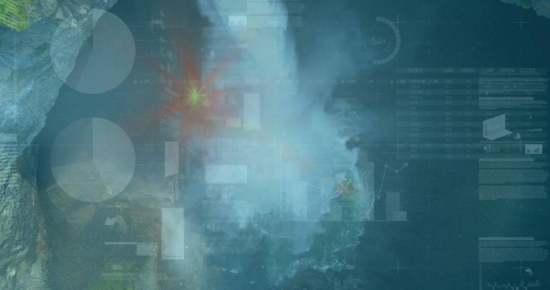 Aerial View of Ocean Surf with Digital Overlay and Analytics