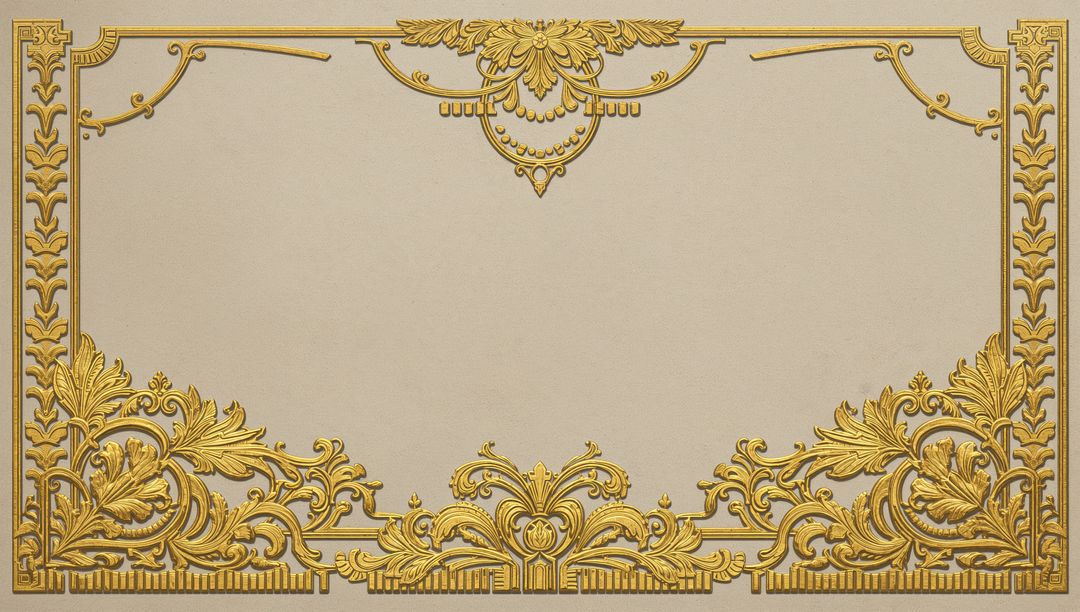 Ornate Gold Baroque Frame Featuring Acanthus Crest On Beige Parchment Panel