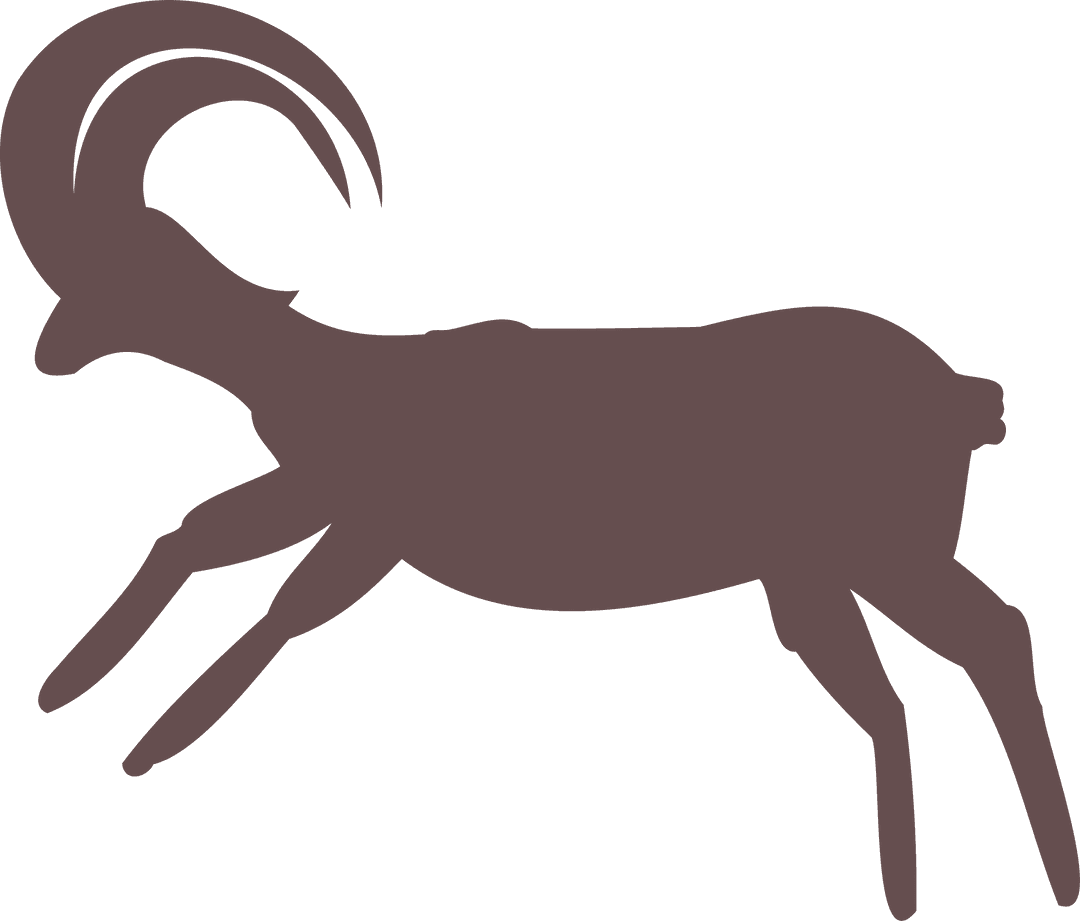 Dynamic Leaping Ram Silhouette with Horns on Transparent Background