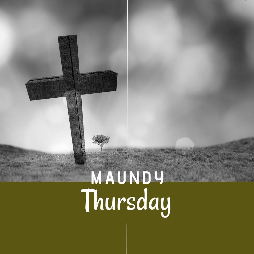 Maundy Thursday Wooden Cross on Grassy Field with Copy Space