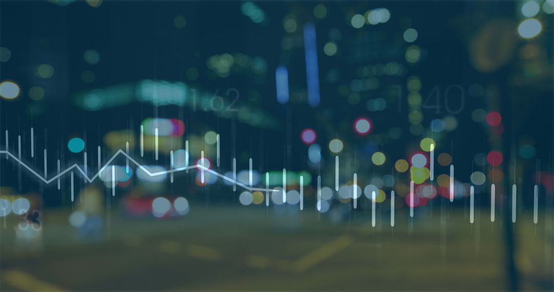 Data Visualization over Urban Nightscape Abstract Concept