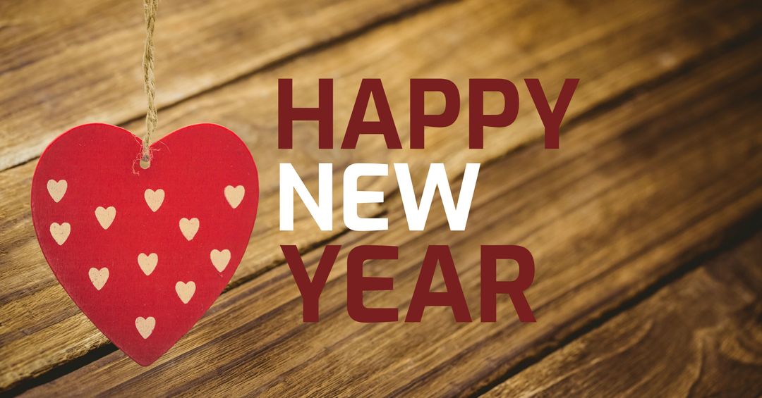 New Year Celebration with Heart Ornament on Wood