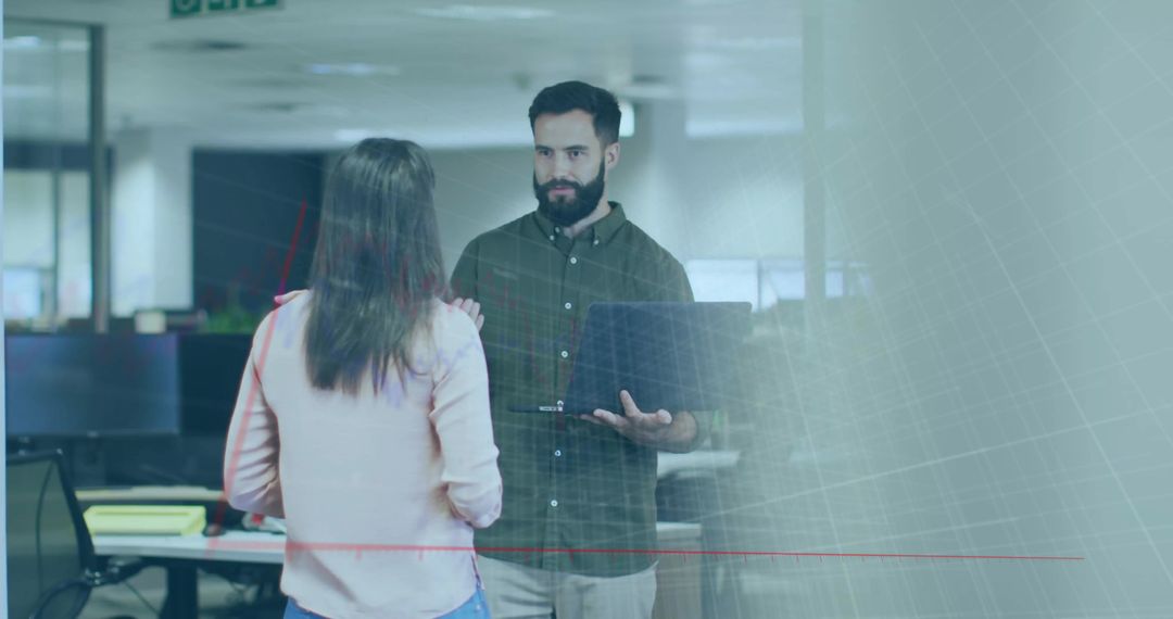 Coworkers Collaborating in Modern Office Setting with a Digital Overlay Concept