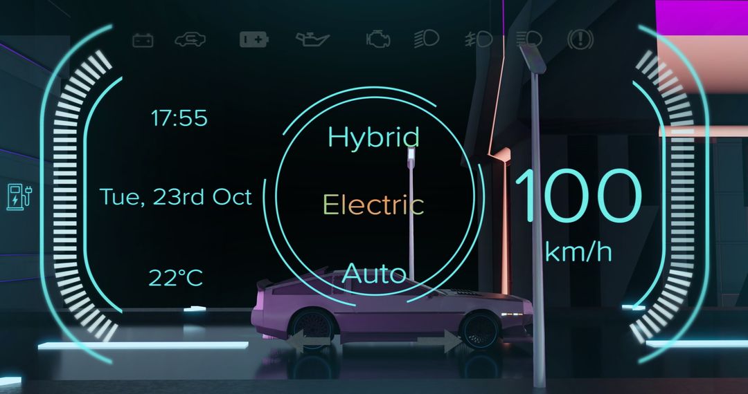 Futuristic Digital Car Dashboard Interface Display in Motion