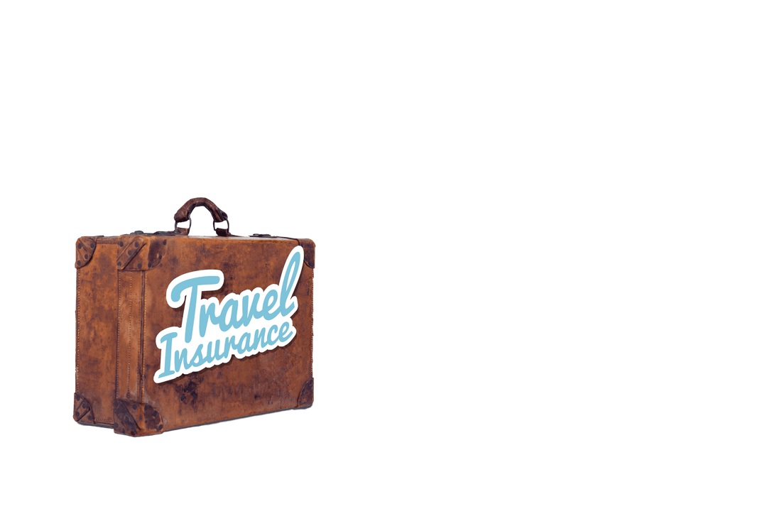 Travel Insurance Text on Vintage Suitcase Transparent Background