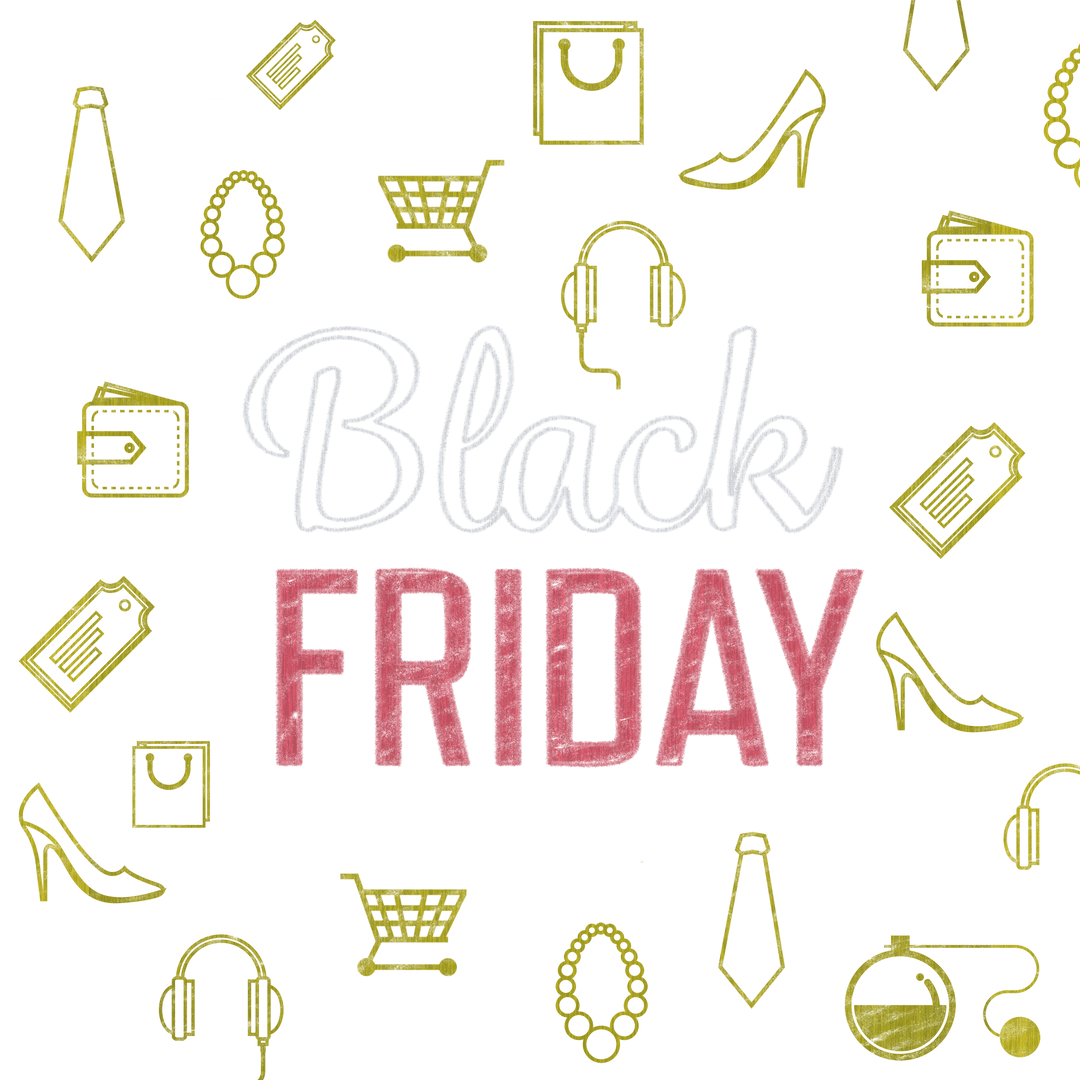 Colorful Black Friday Shopping Icons on Transparent Background