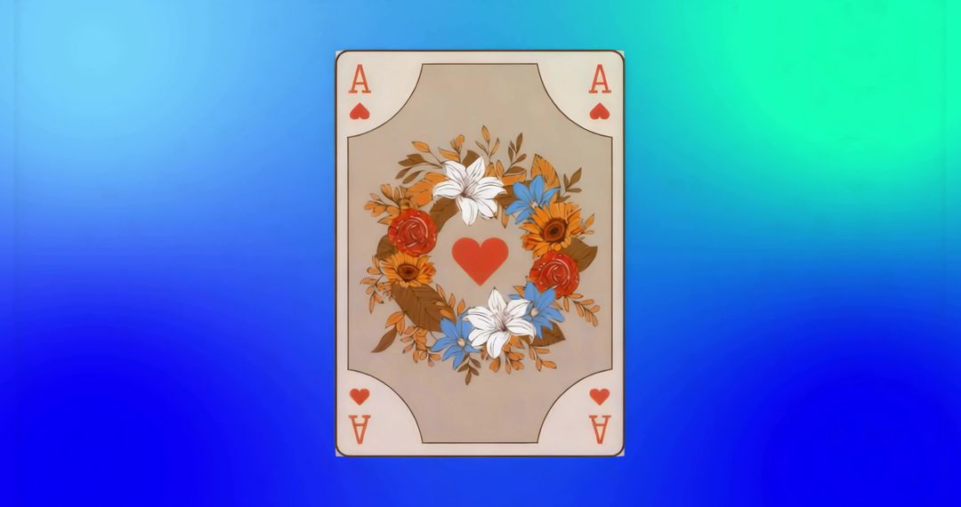 Ace of Hearts with Floral Wreath on Gradient Background
