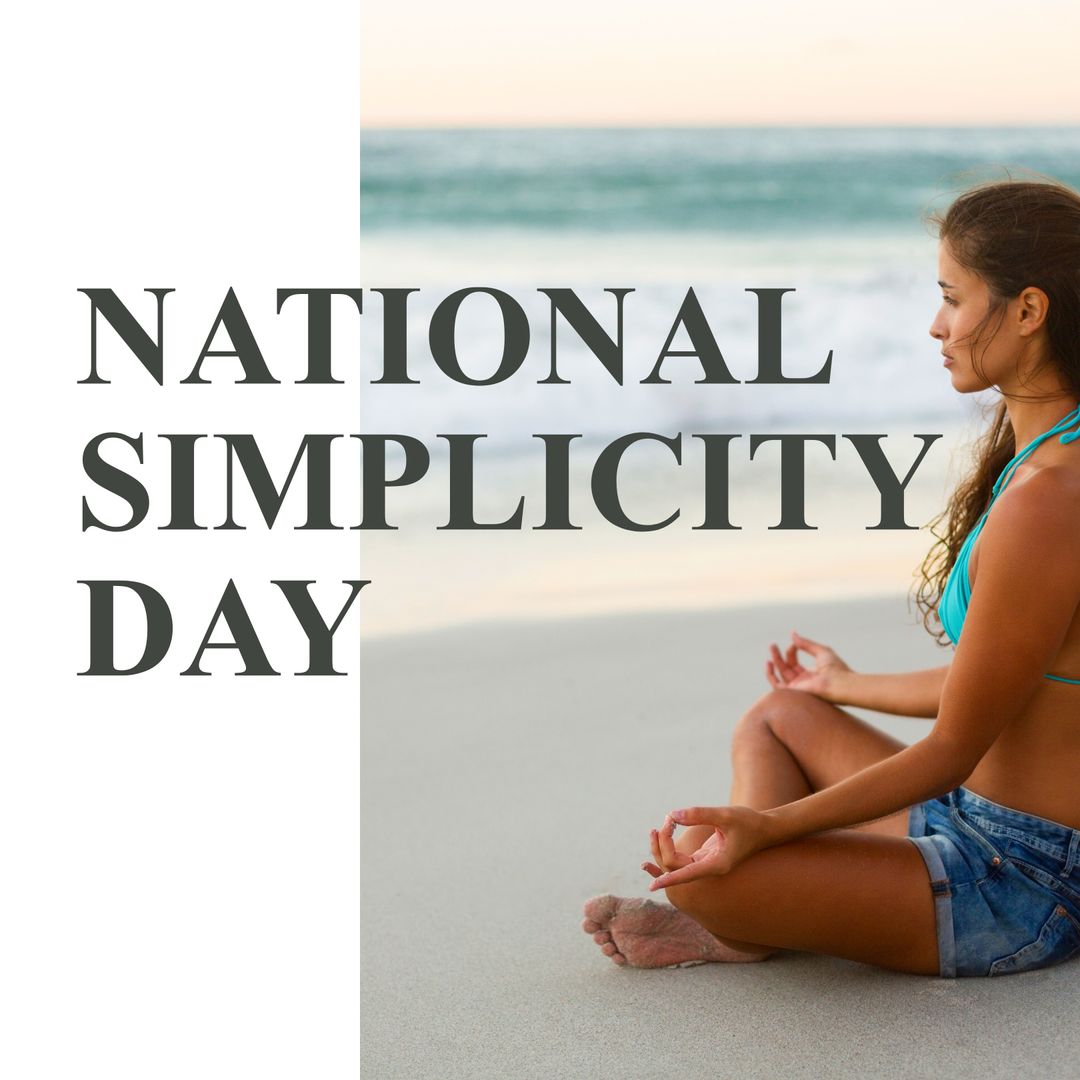 Calm Woman Practicing Yoga On Beach for National Simplicity Day