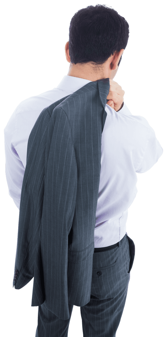 Transparent Businessman Holding Suit Jacket From Rear View