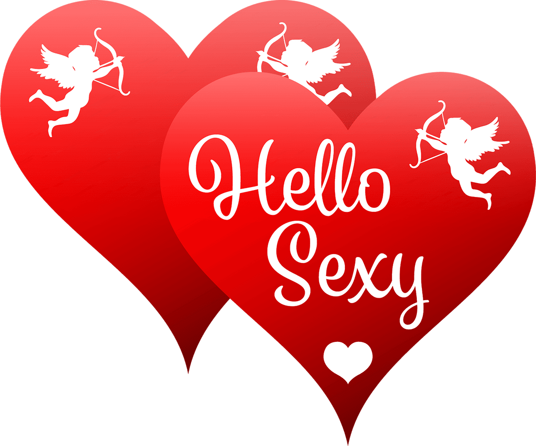 Valentine's Day Heart Design with Fun Hello Sexy Text on Transparent Background
